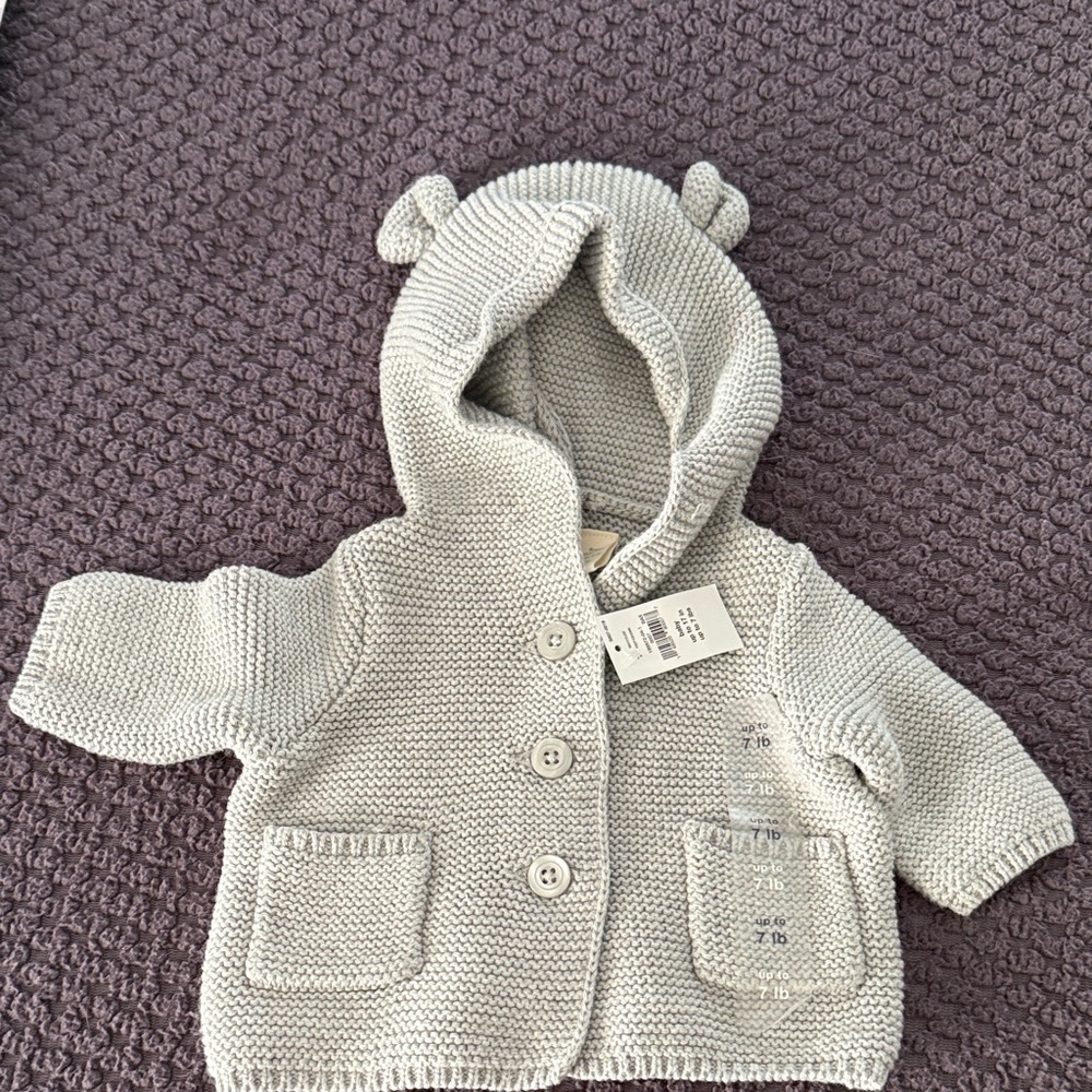 Baby Gap Knit Hooded Cardigan with Bear Ears & pockets! New with tags!